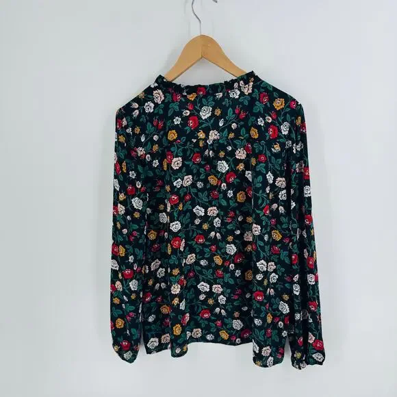 LOFT Black Dark Floral Feminine Romantic Office Modest Top Size XL - Picture 2 of 7